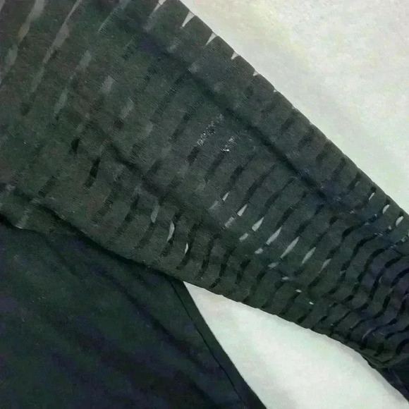 Miholl V Neck Top Women's XL Black Long Sleeves Sheer Stripes - Picture 4 of 7